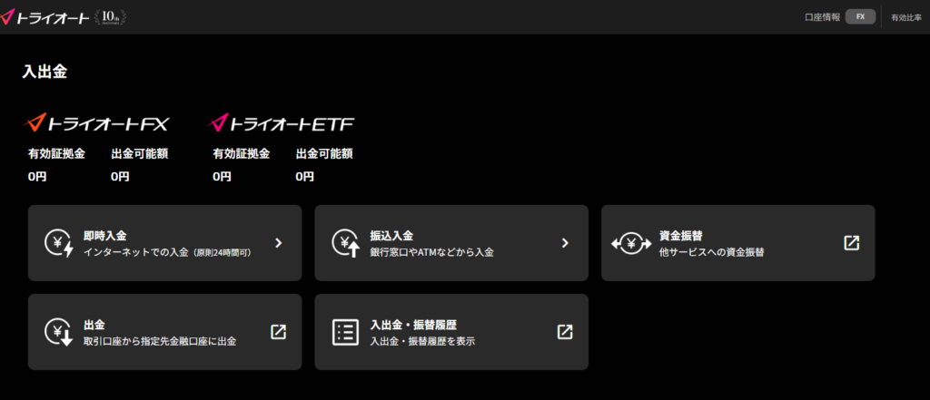 トライオートFX 入金